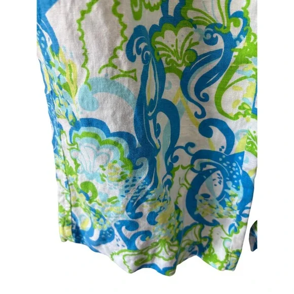 Lilly Pulitzer The Beach Pant Blue Green Shell Paisley Wide Leg Linen Blend M - Picture 5 of 11